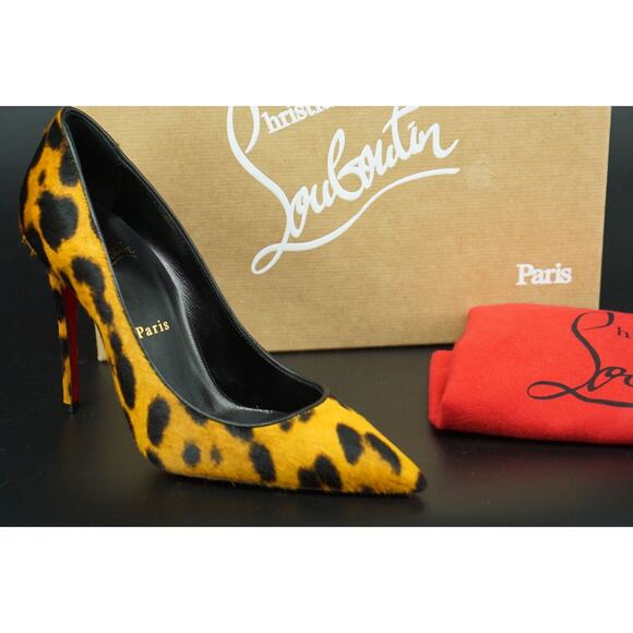 Christian Louboutin Kate 100 Leopard Hair Pointed Toe Pump SZ 37 NIB $995 Orange - Picture 1 of 12